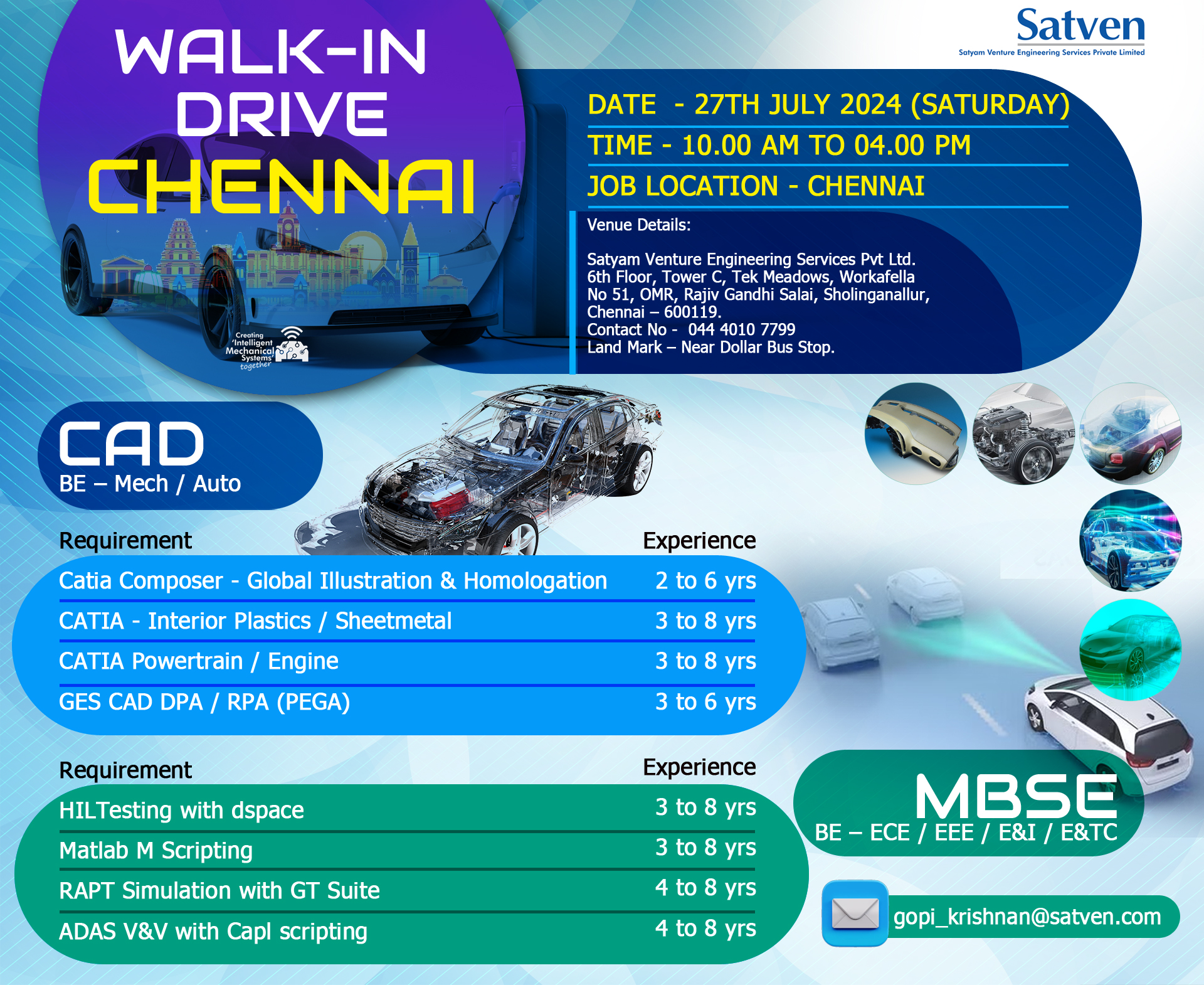 Walk-in Drive at Satven Chennai office - Satyam Venture